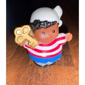 Fisher Price Little People Boy Figure Red Stripe‎ Shirt Blue Pants Gold Key Toy